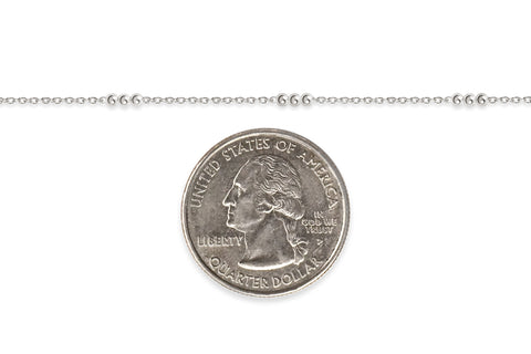 Sterling silver chain next to a U.S. quarter dollar coin for scale on a white background
