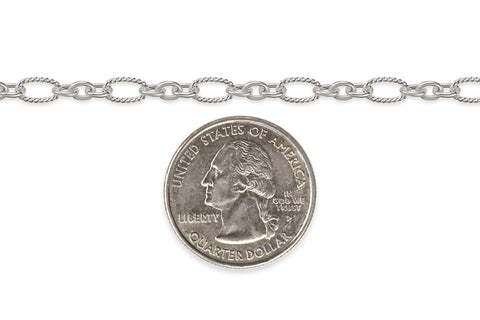 Silver chain with a quarter dollar coin on a white background