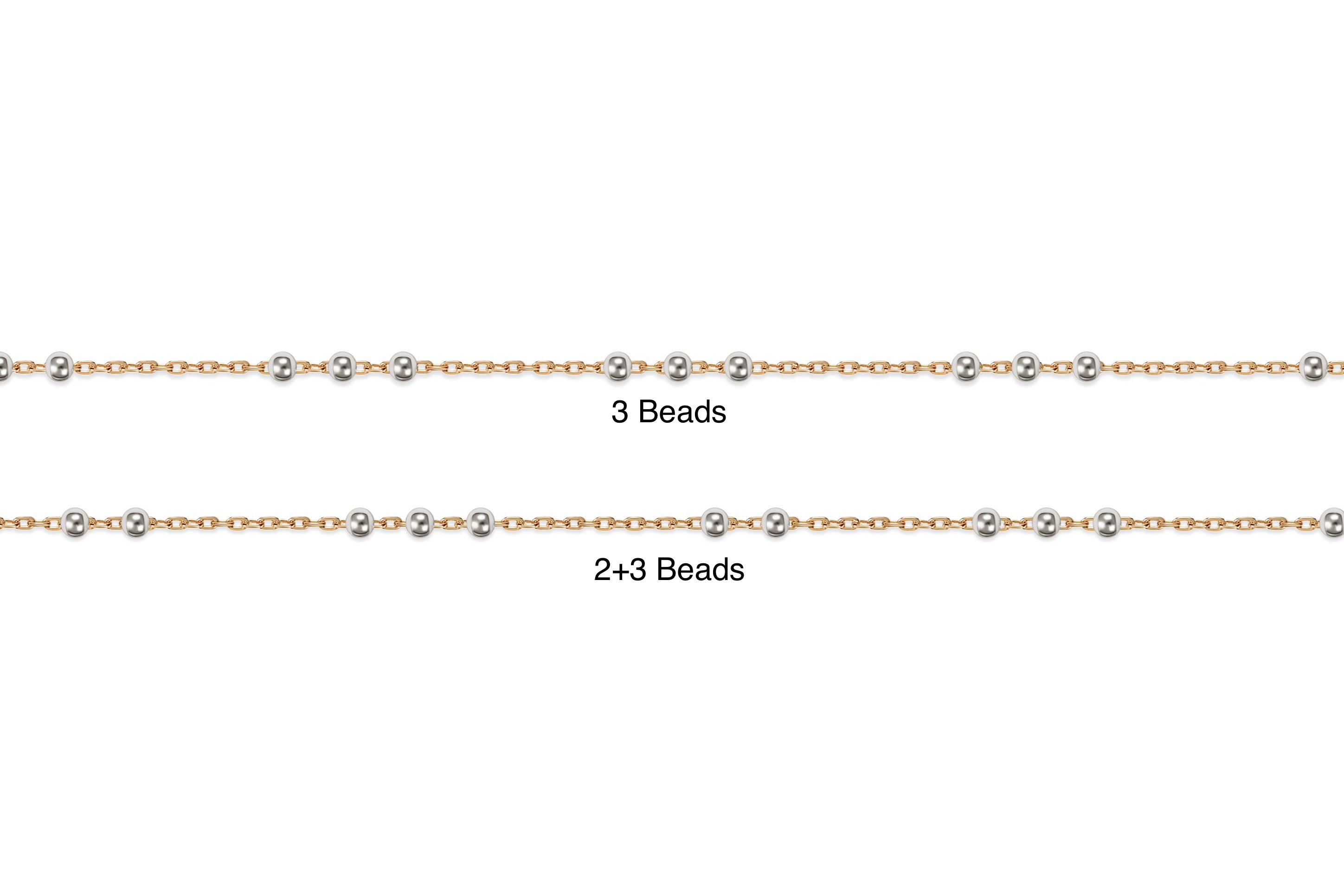 Two-tone chains with different bead counts on a white background
