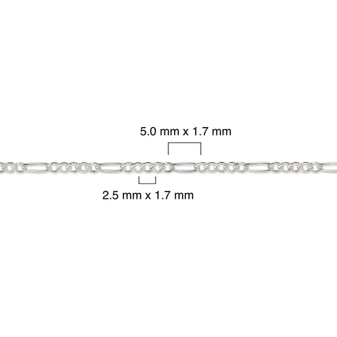 Silver chain with measurements on a white background