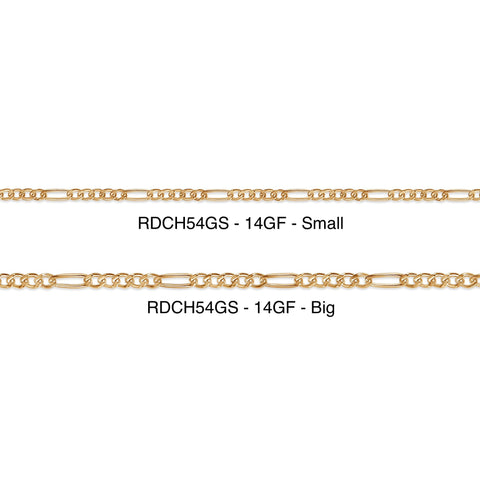Two gold-filled figaro chains labeled 'Small' and 'Big' on a white background