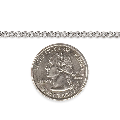 Silver chain with a quarter dollar coin on a white background