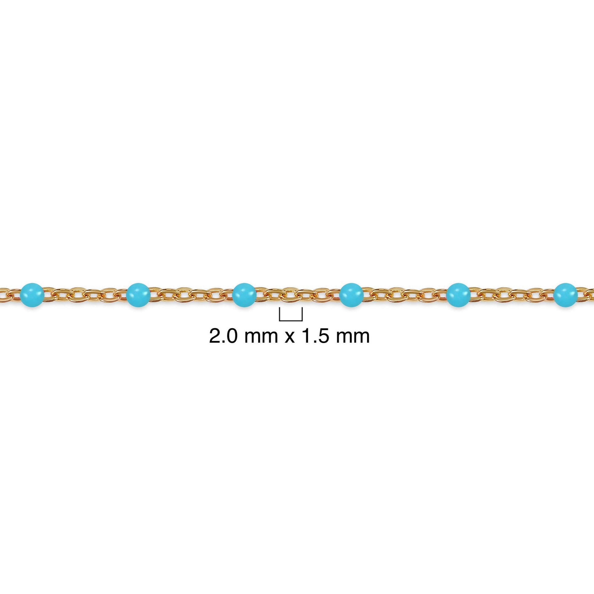 Gold chain with turquoise beads on a white background