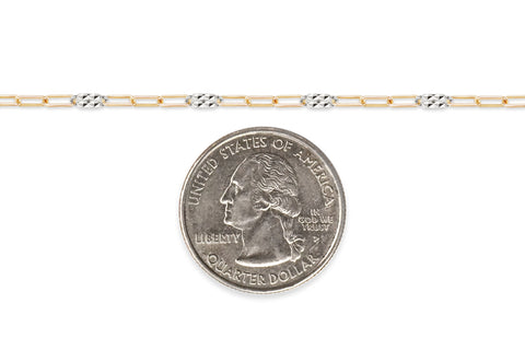 Two-tone gold-filled plus sterling silver chain next to a U.S. quarter dollar coin for scale