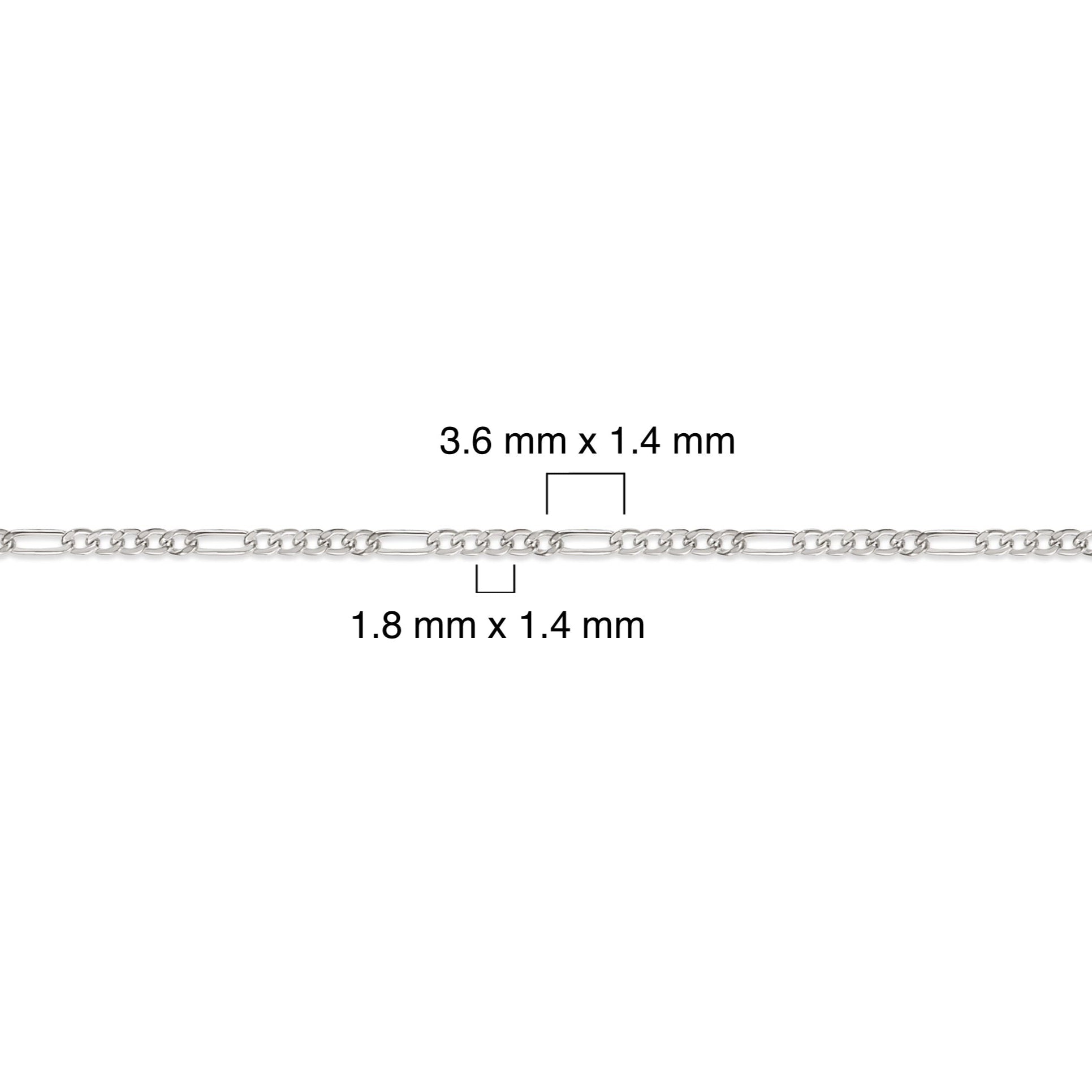 Silver chain with dimensions labeled on a white background