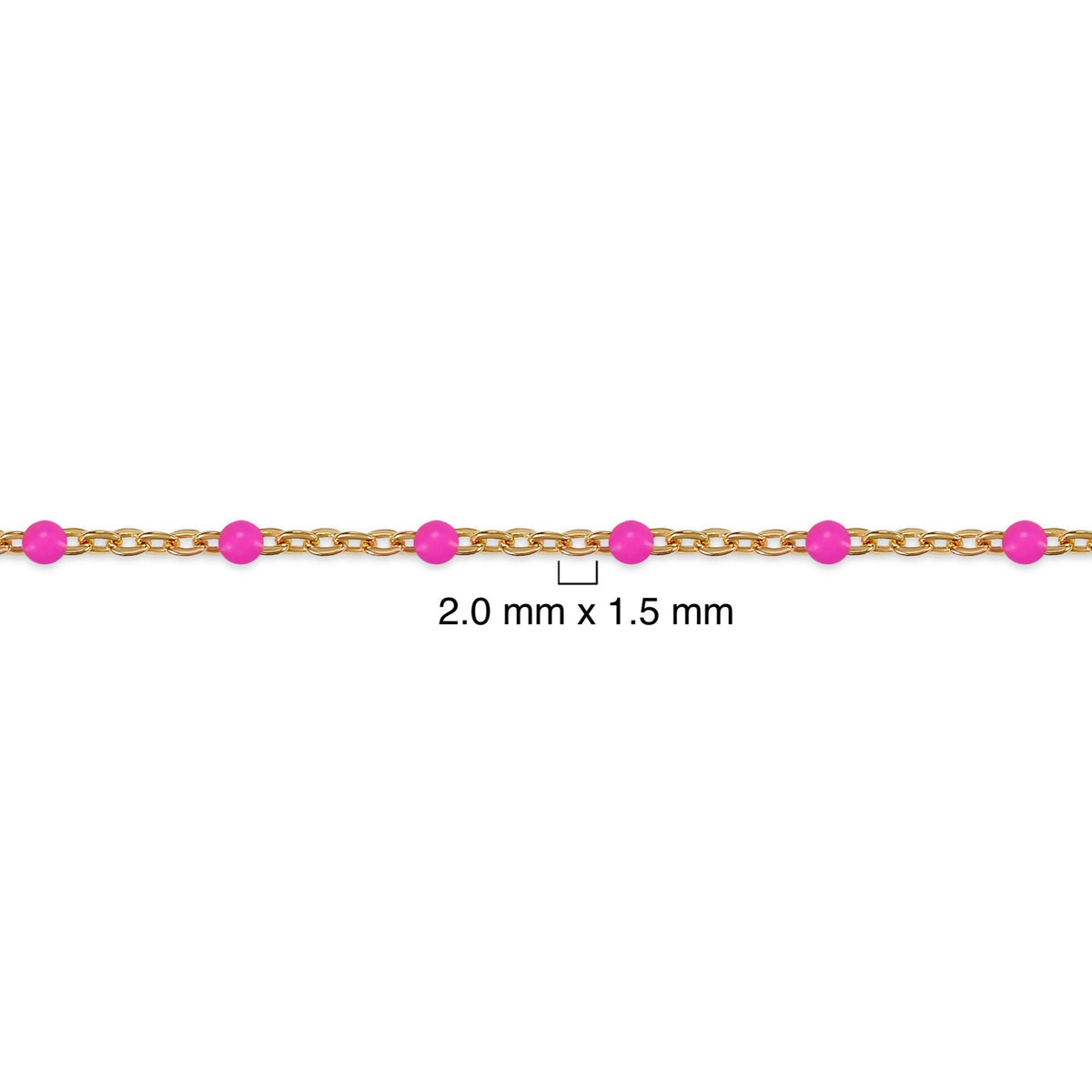 Gold chain with pink beads on a white background
