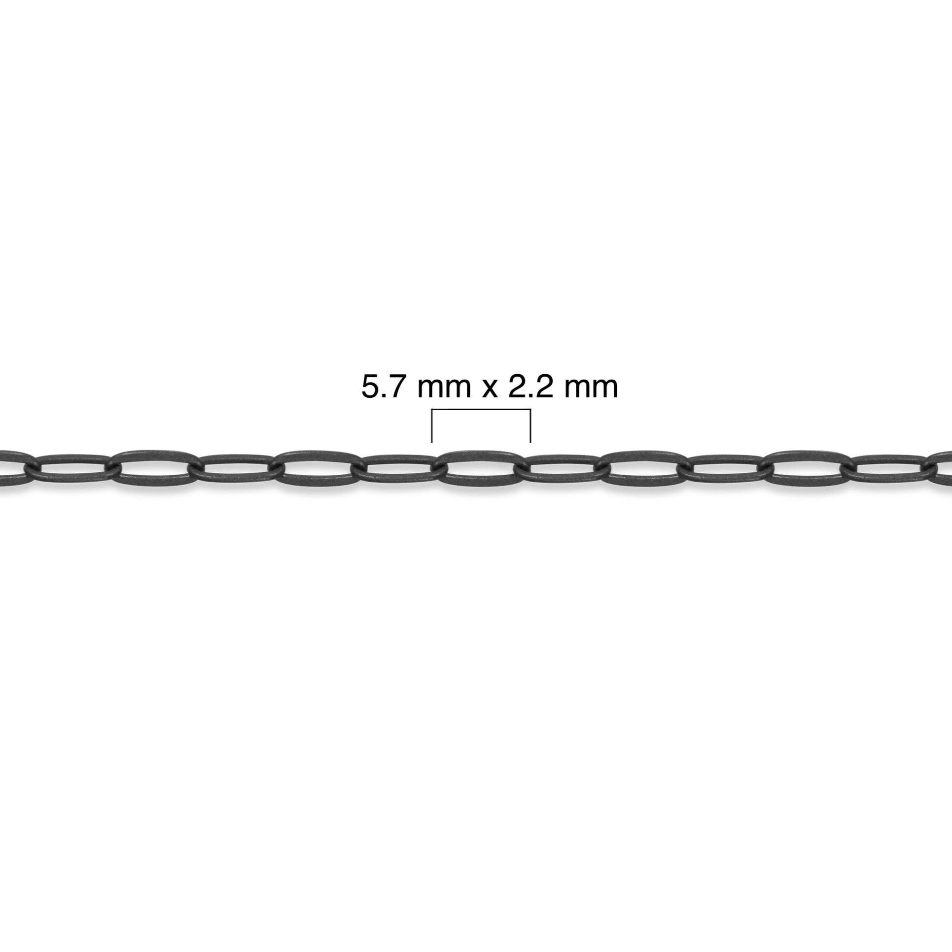 Sterling silver titanium plated chain with measurement label on a white background