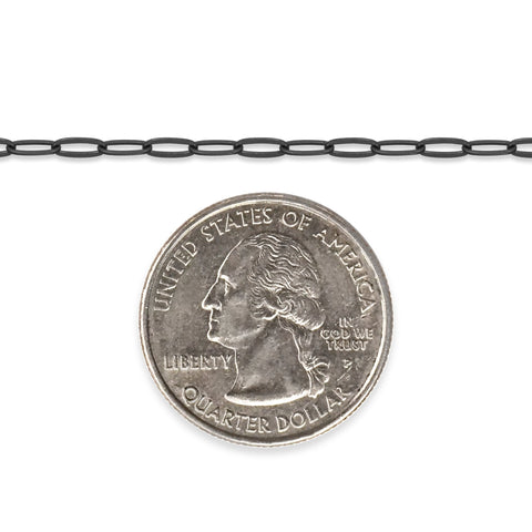 Sterling silver titanium plated chain next to a quarter on a white background
