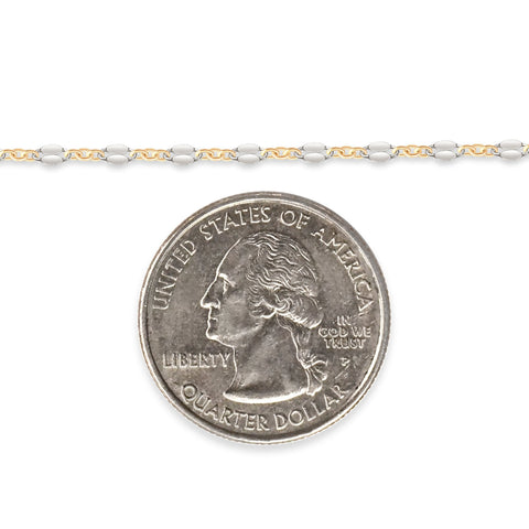 Two-tone gold-filled plus sterling silver chain next to a U.S. quarter dollar coin for scale