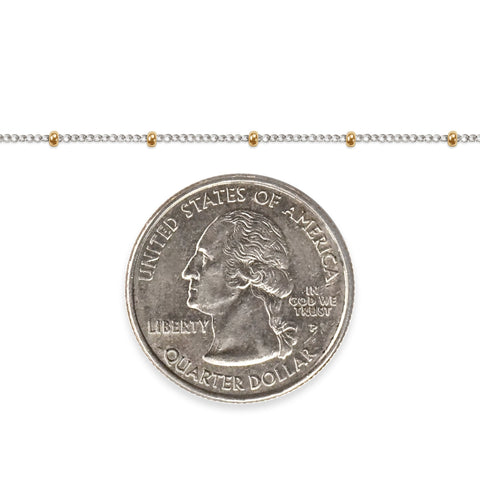 Two-tone gold-filled plus sterling silver chain next to a U.S. quarter dollar coin for scale