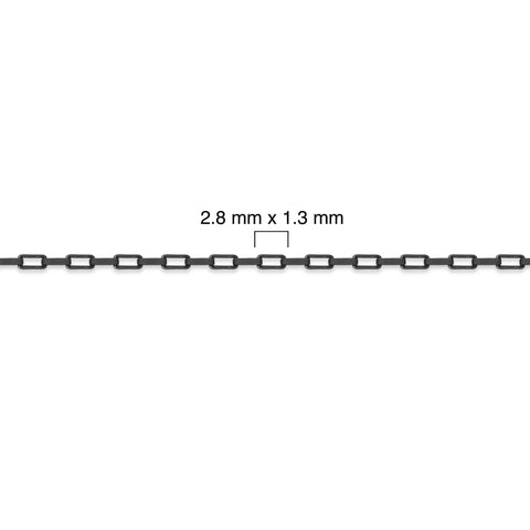Sterling silver titanium plated chain with dimensions labeled on a white background