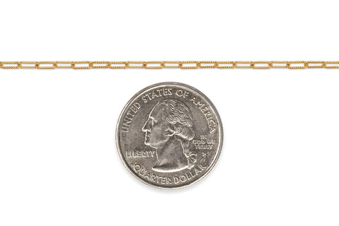 14K gold-filled paperclip chain next to a U.S. quarter dollar coin for scale