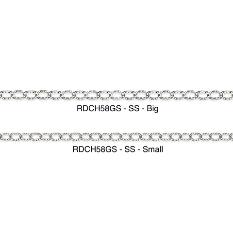 Two diamond-cut sterling silver chains labeled 'Big' and 'Small' on a white background