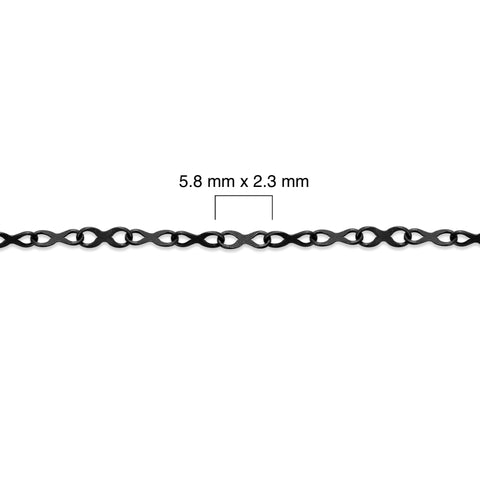 Sterling silver titanium plated chain with measurement details on a white background