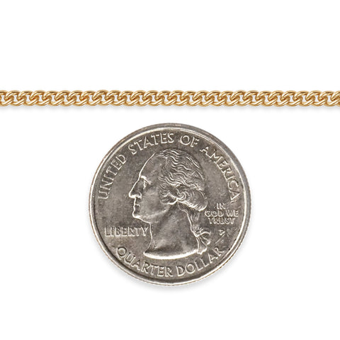 Gold-filled miami cuban chain with a quarter dollar coin on a white background