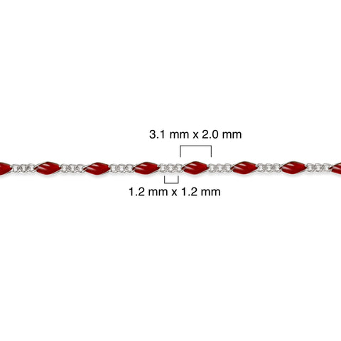 Sterling silver chain with red enamel on a white background
