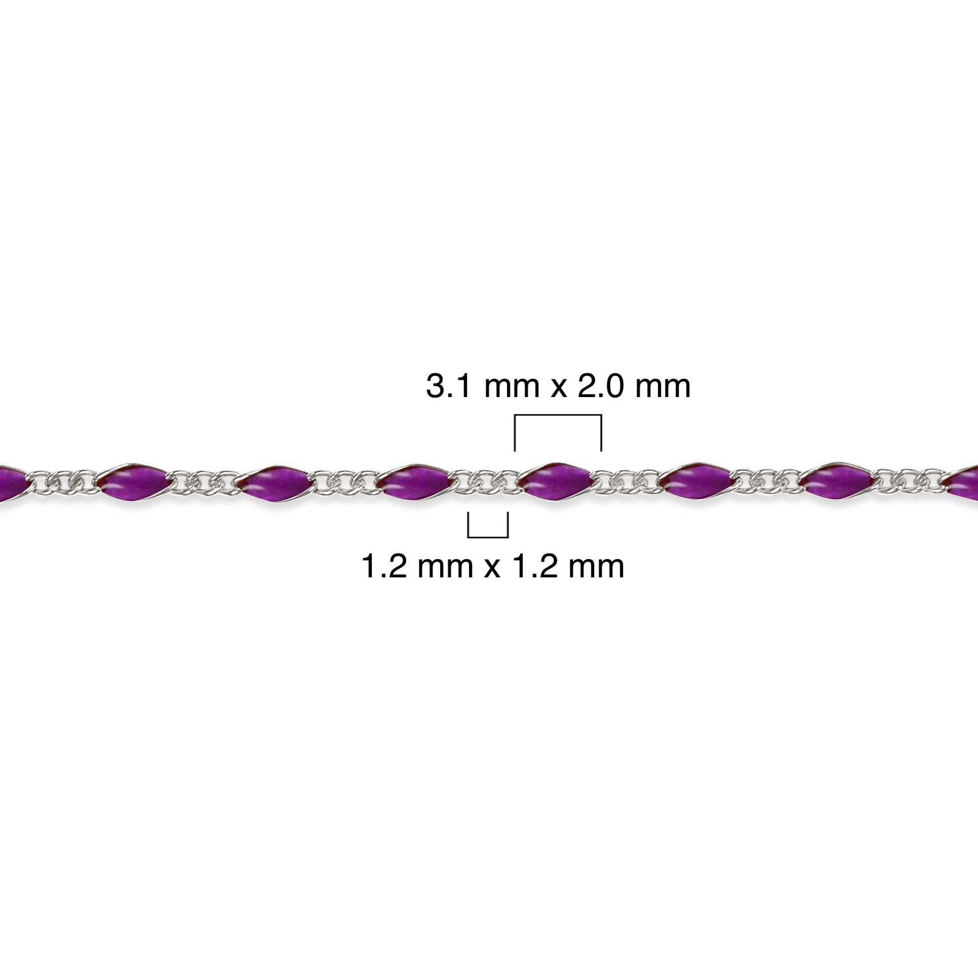 Sterling silver chain with purple enamel on a white background