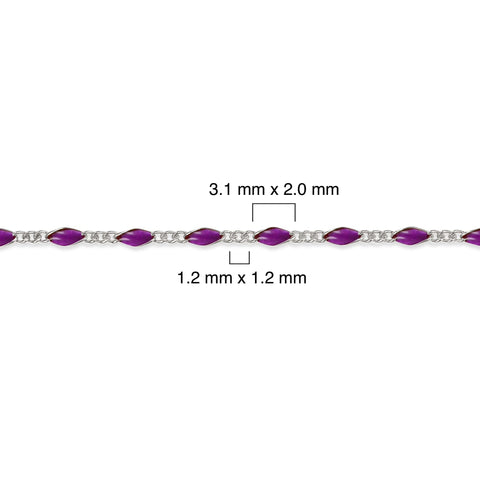 Sterling silver chain with purple enamel on a white background
