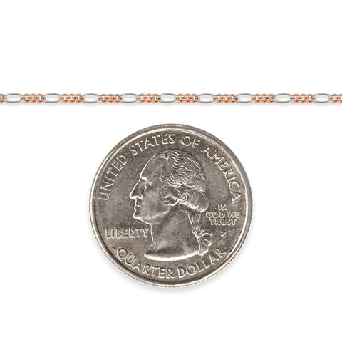 Rose gold-filled and sterling silver chain next to a quarter on a white background