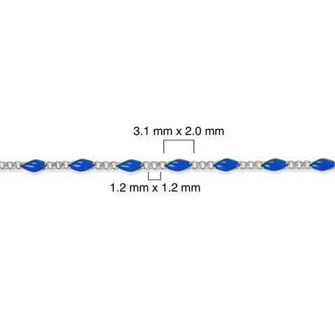 Sterling silver chain with blue enamel on a white background