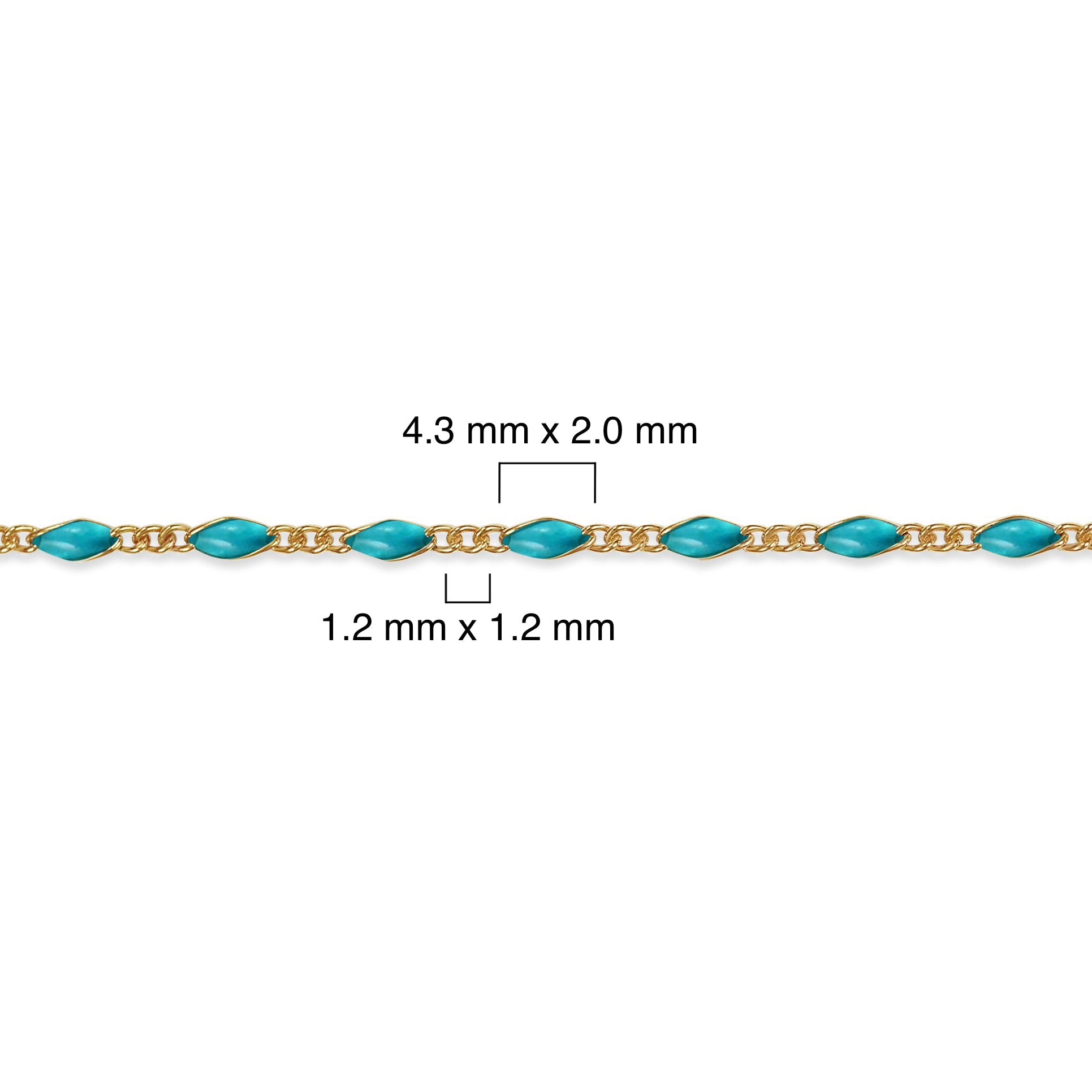 Gold filled chain with turquoise enamel on a white background