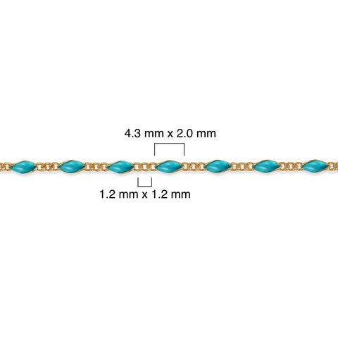Gold filled chain with turquoise enamel on a white background