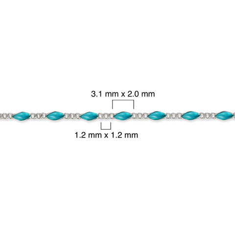 Sterling silver chain with sky blue enamel on a white background