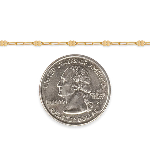 Gold-filled chain with a quarter dollar coin on a white background