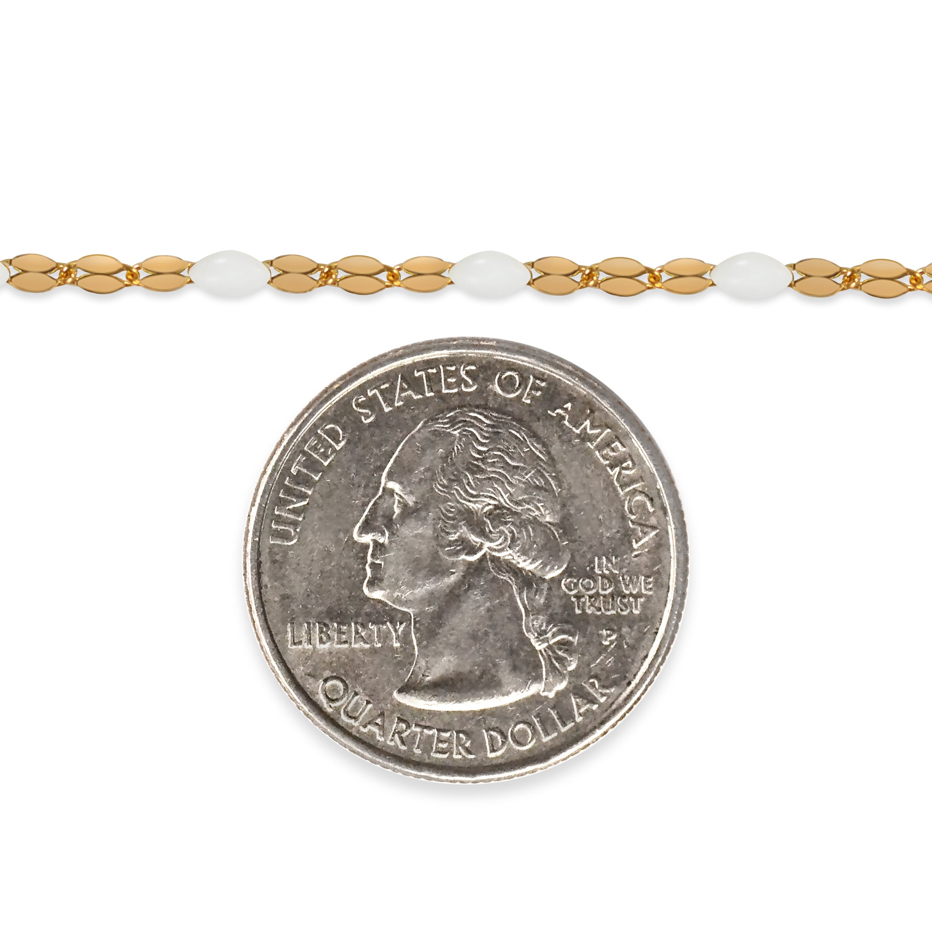 Bracelet with a quarter dollar coin charm on a white background