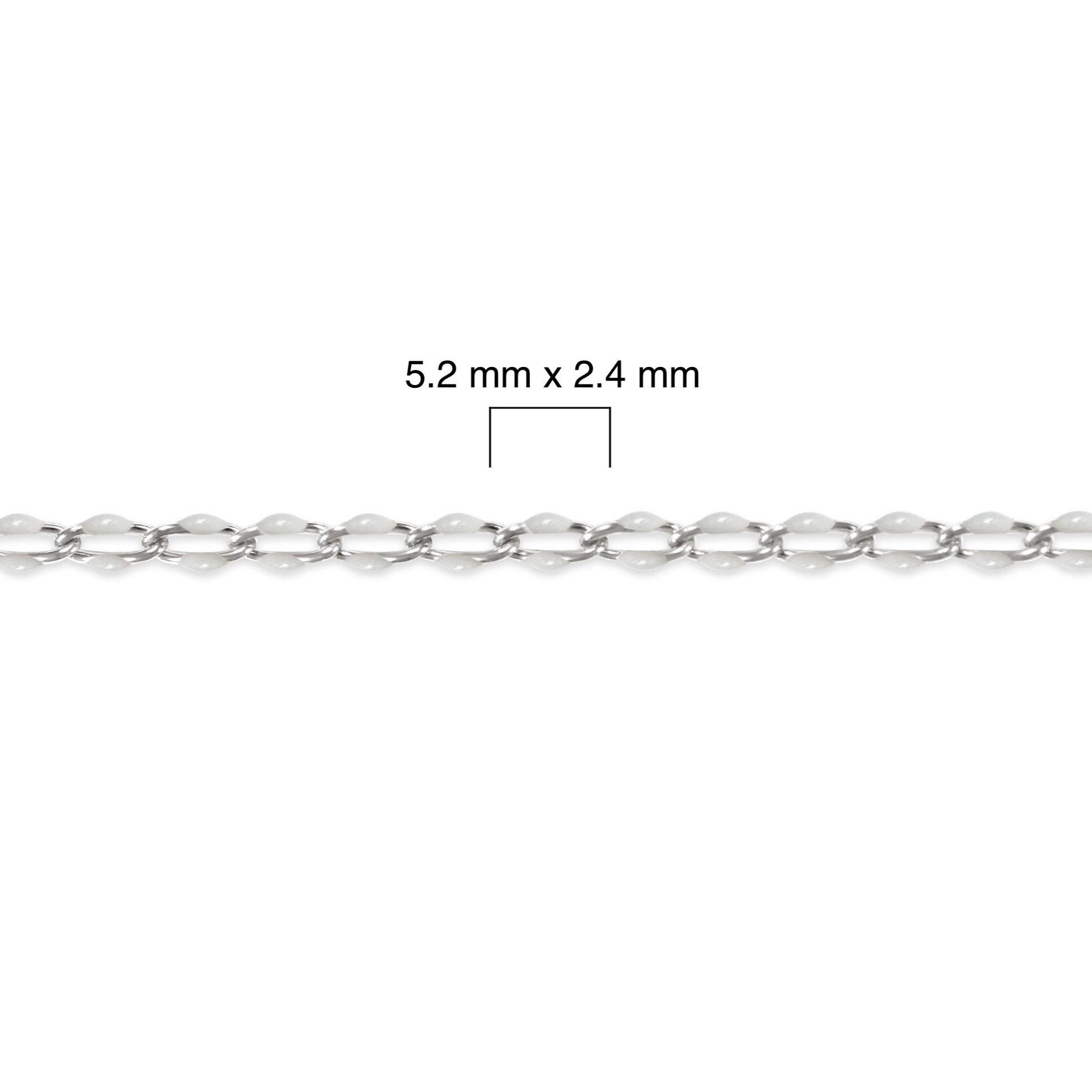 Silver chain with dimensions labeled on a white background