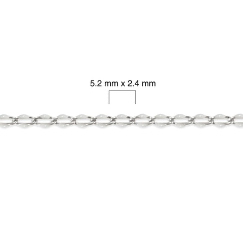 Silver chain with dimensions labeled on a white background