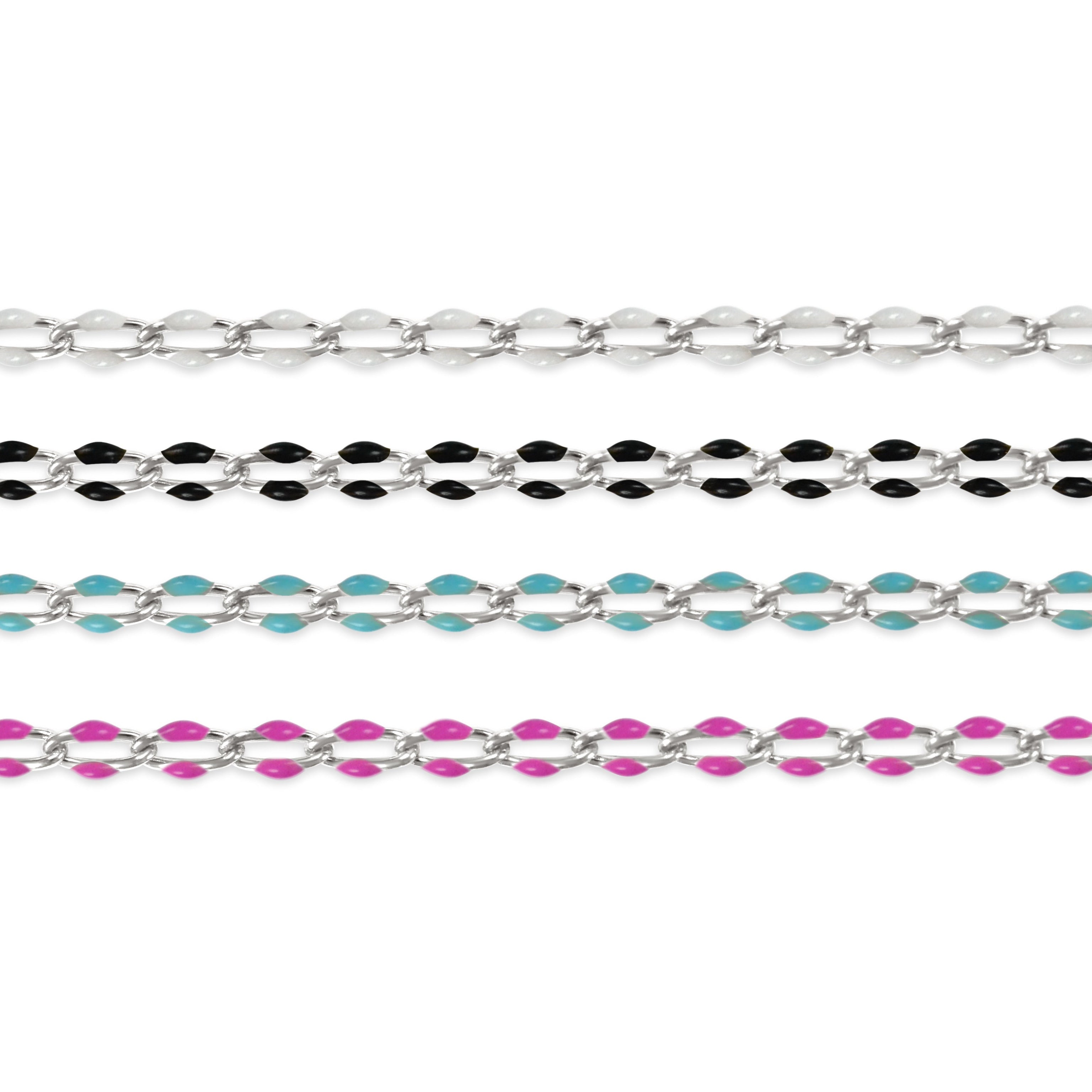 Sterling silver enamel chains on a white background