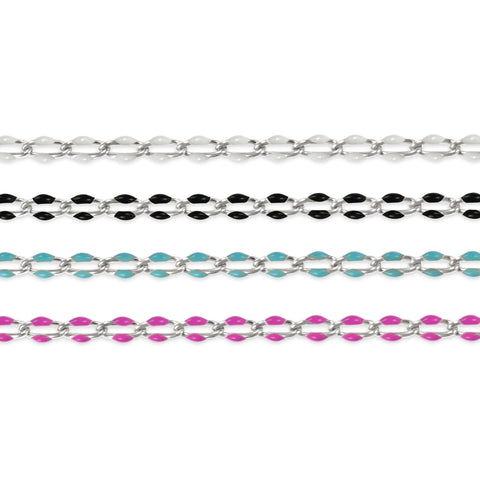 Sterling silver enamel chains on a white background