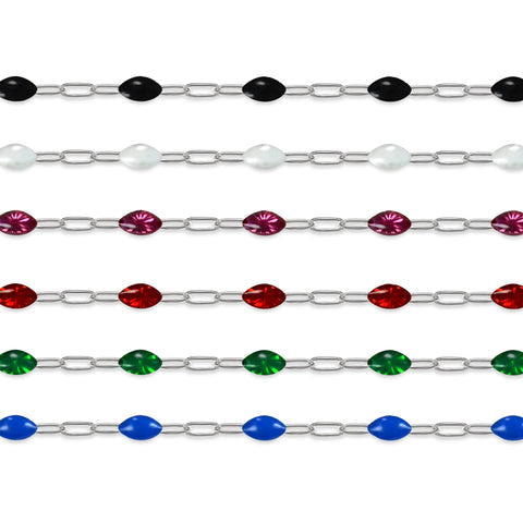Sterling silver colorful enamel chains on a white background
