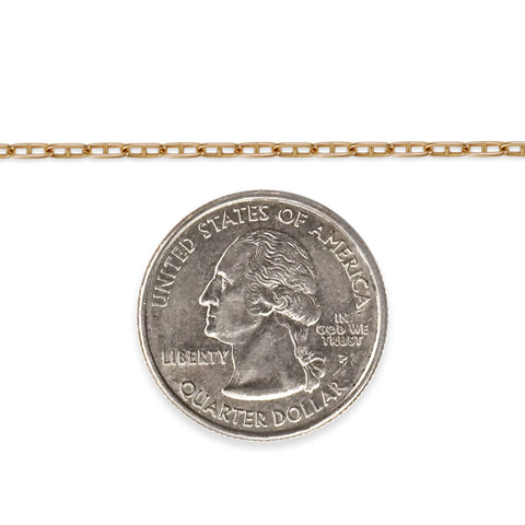 Gold filled mariner chain with a quarter dollar coin on a white background