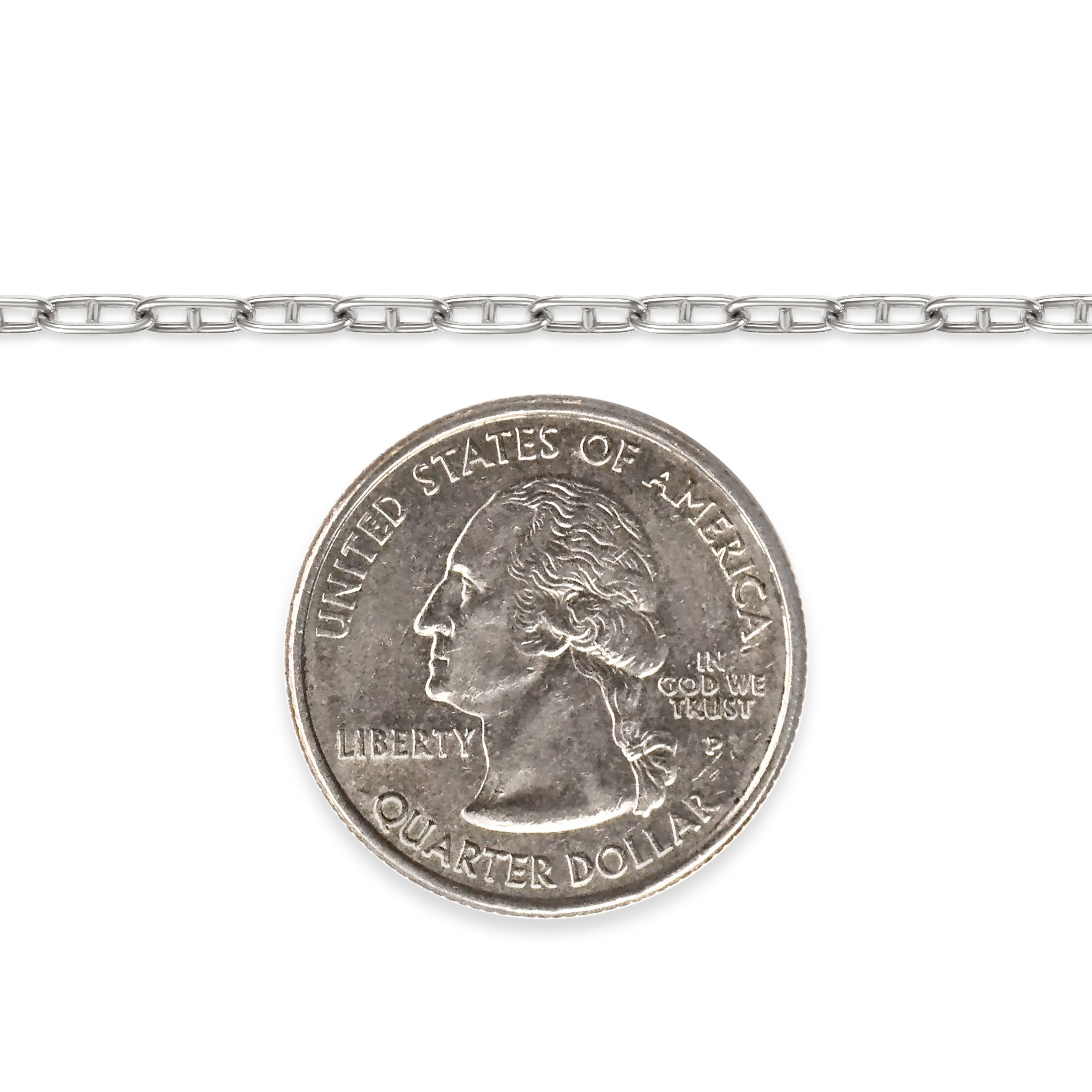 Silver mariner chain with a quarter dollar coin on a white background