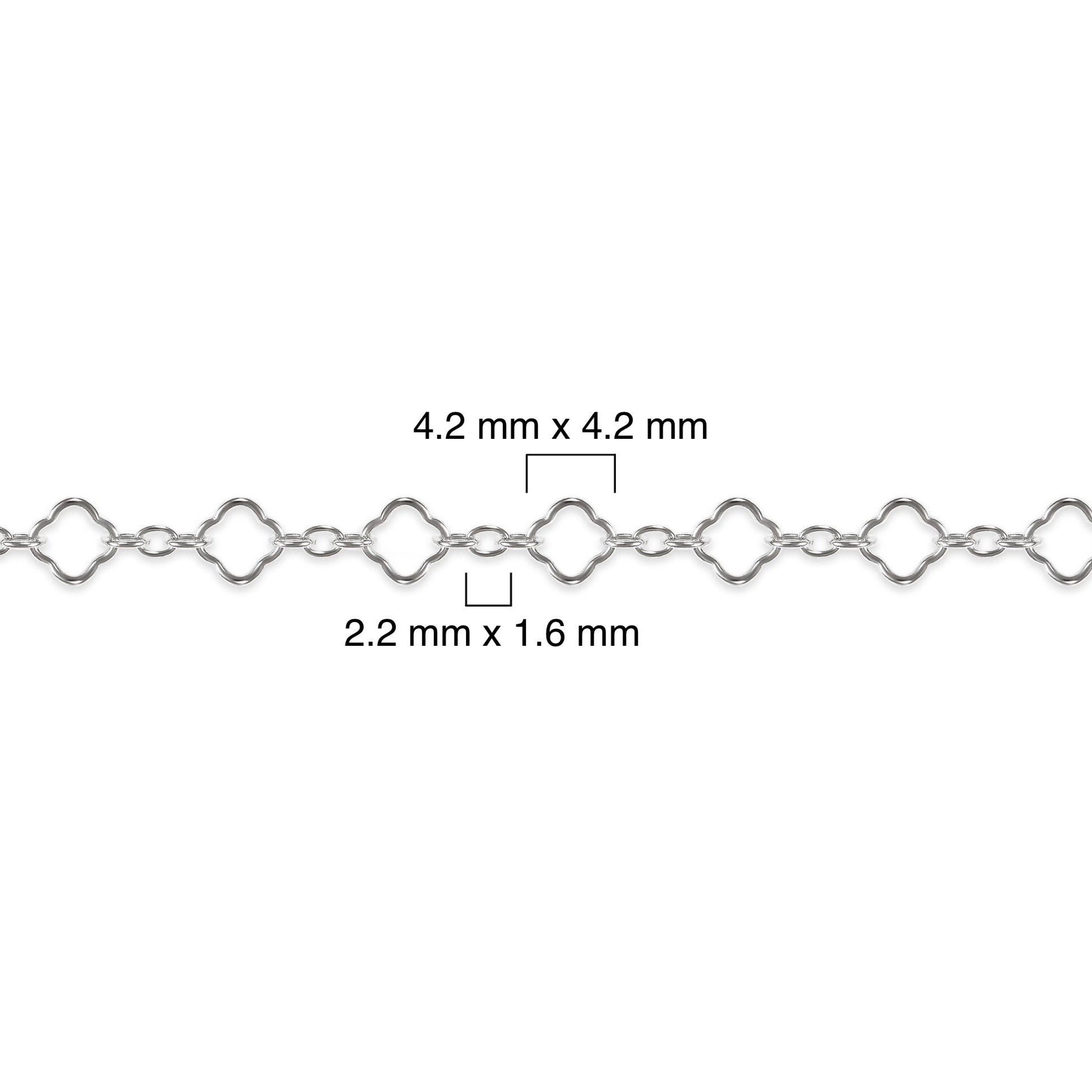 Silver chain with measurements on a white background