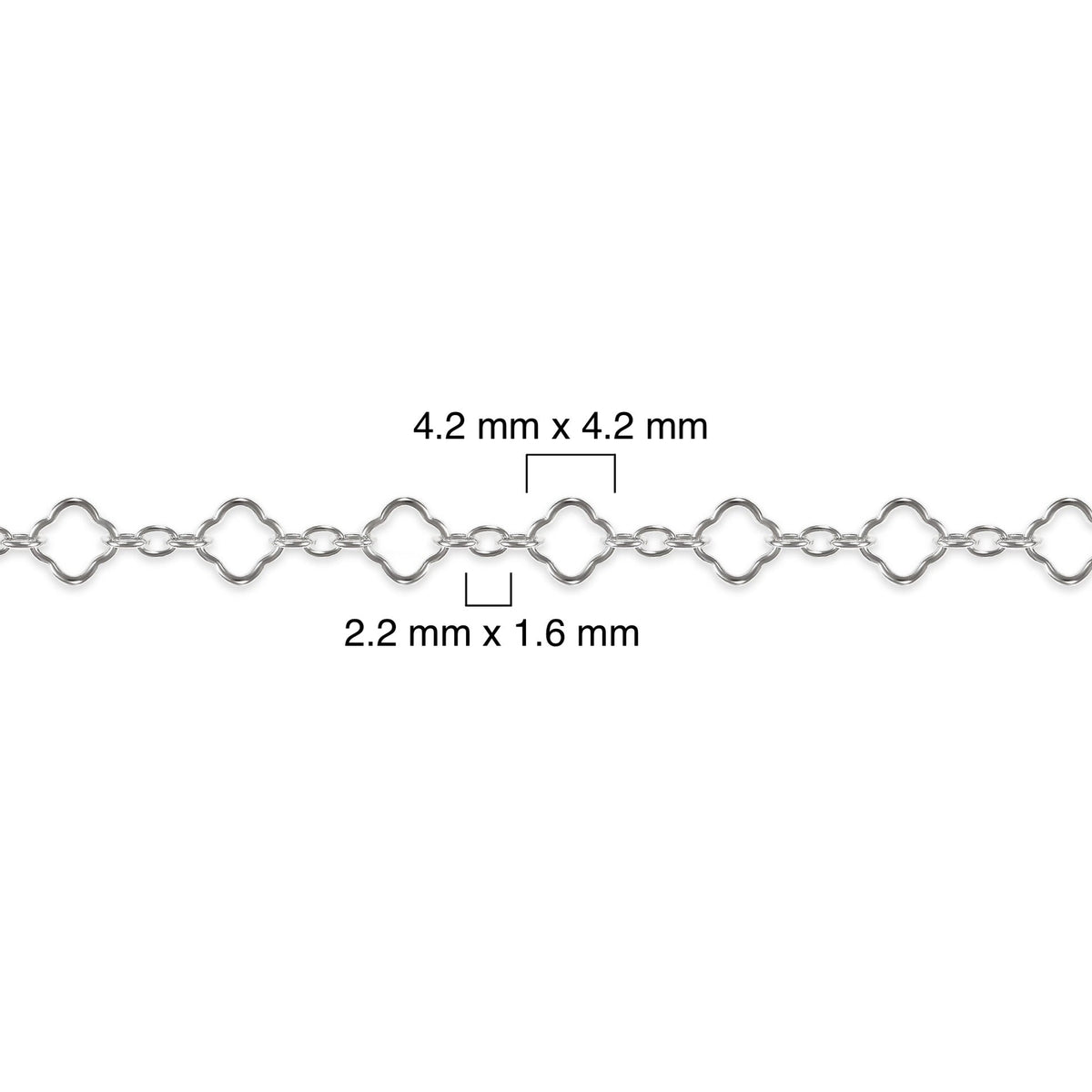 Silver chain with measurements on a white background