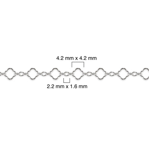 Silver chain with measurements on a white background