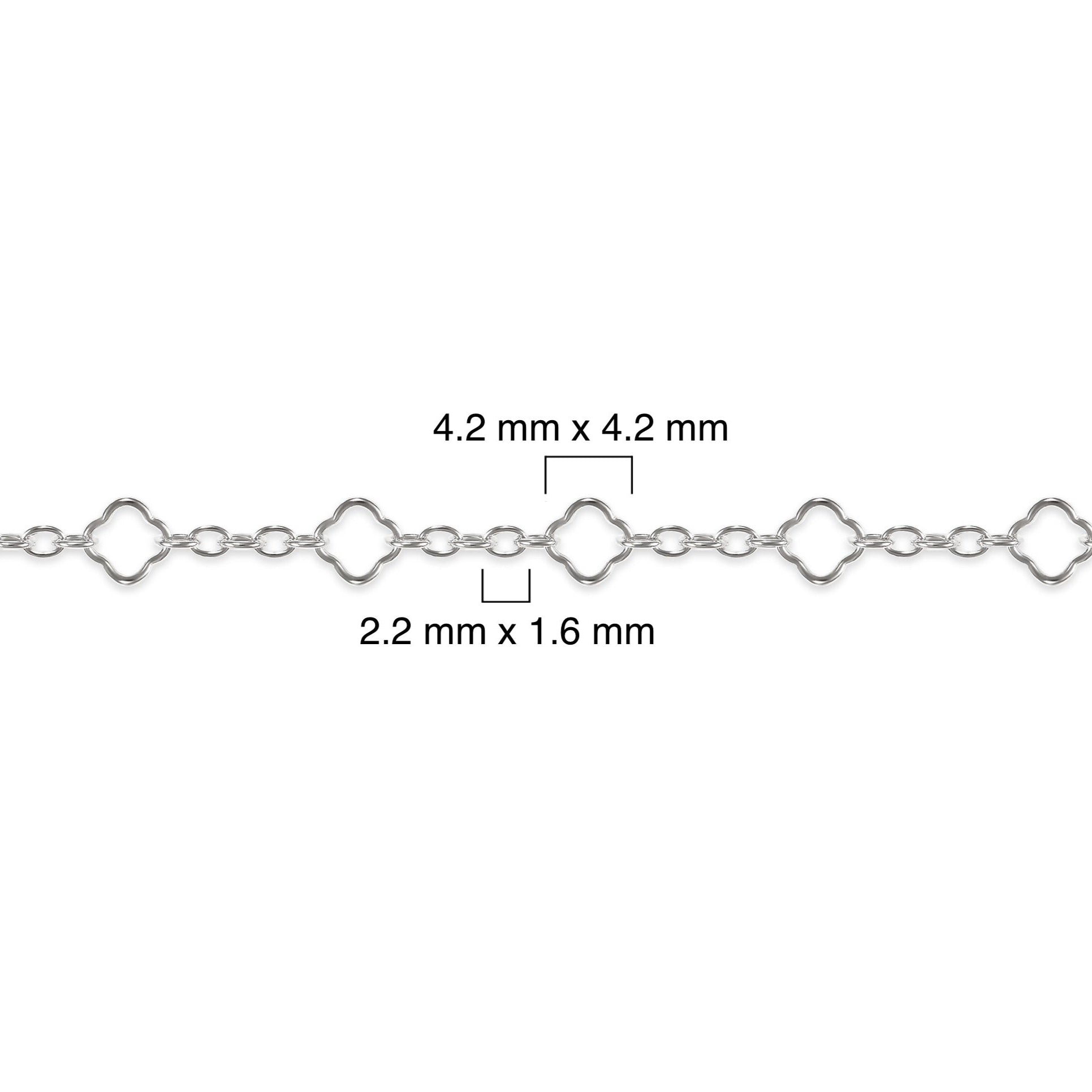 Silver chain with dimensions labeled on a white background
