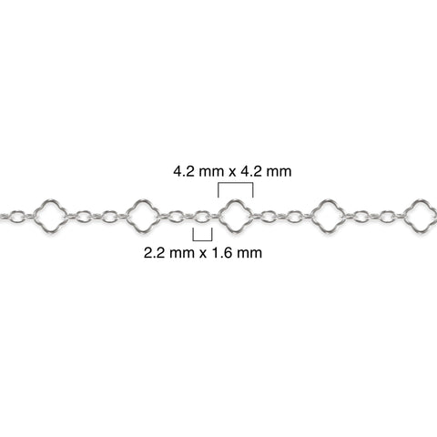 Silver chain with dimensions labeled on a white background
