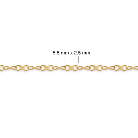 Gold-filled chain with measurement details on a white background