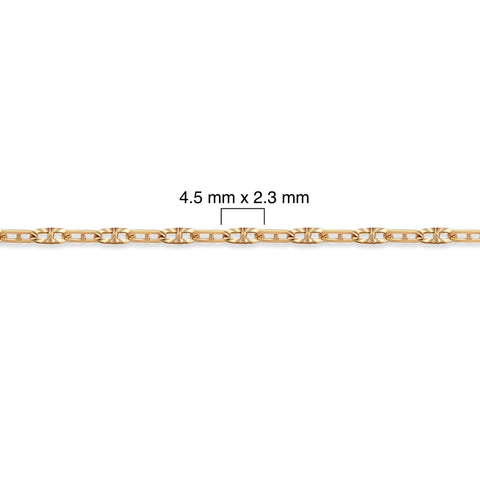 14/20 gold-filled mariner chain with dimensions labeled on a white background