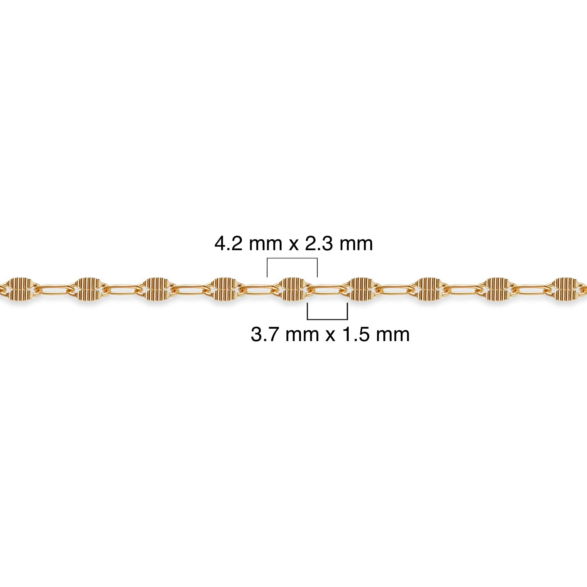 14/20 gold-filled chain with measurements on a white background