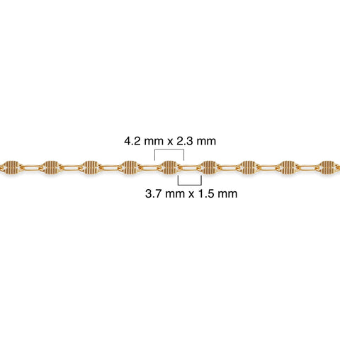 14/20 gold-filled chain with measurements on a white background