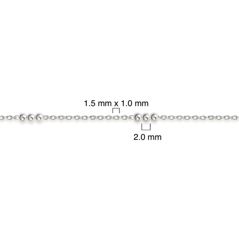 Sterling silver chain with measurement details on a white background