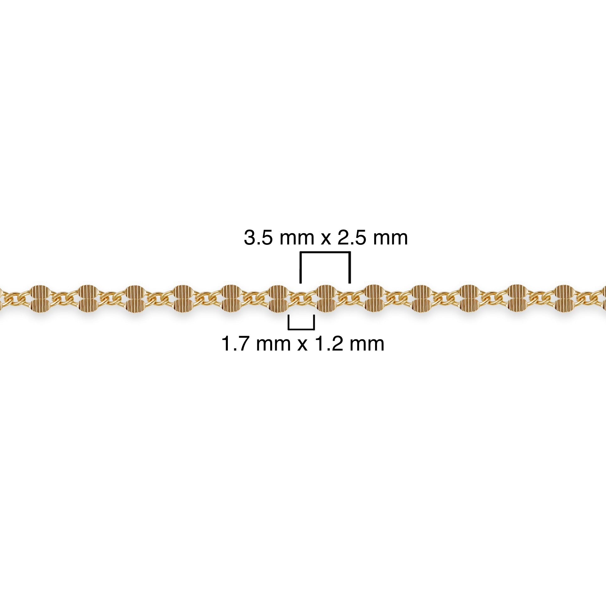 14/20 gold-filled chain with measurements on a white background