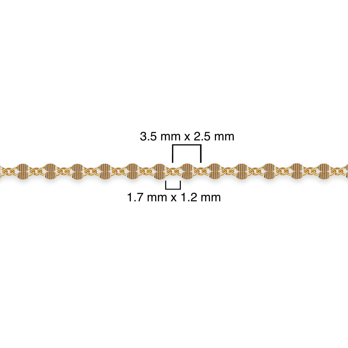 14/20 gold-filled chain with measurements on a white background