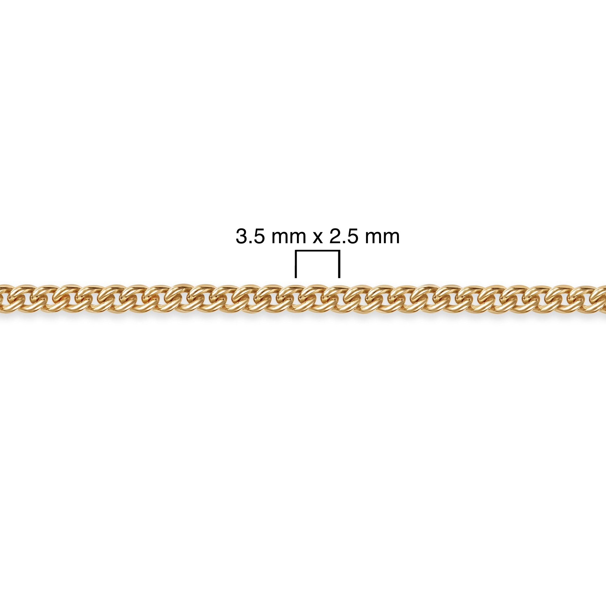 Gold-filled miami cuban chain with dimensions labeled on a white background