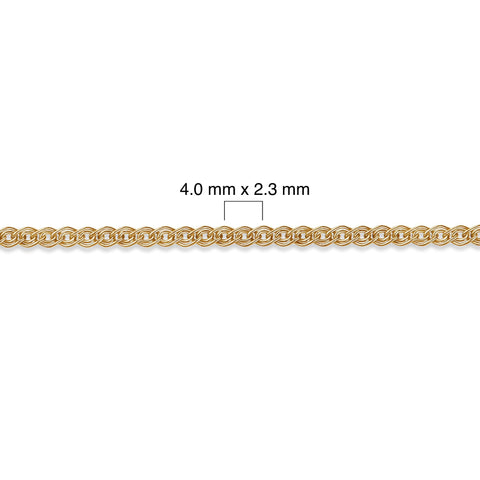 Gold-filled chain with dimensions labeled on a white background